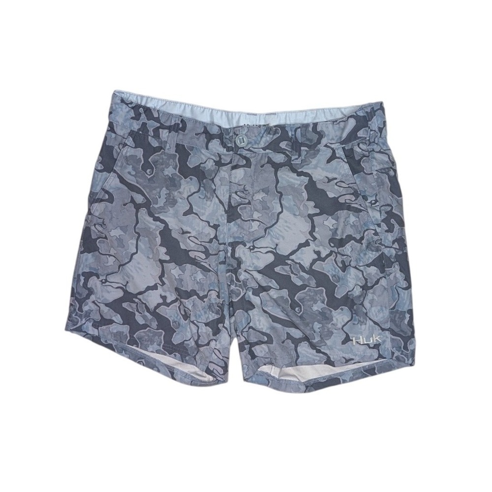 Huk Fishing Shorts Mens XL Blue Camo Performance Stretch 6 Inseam Shorts